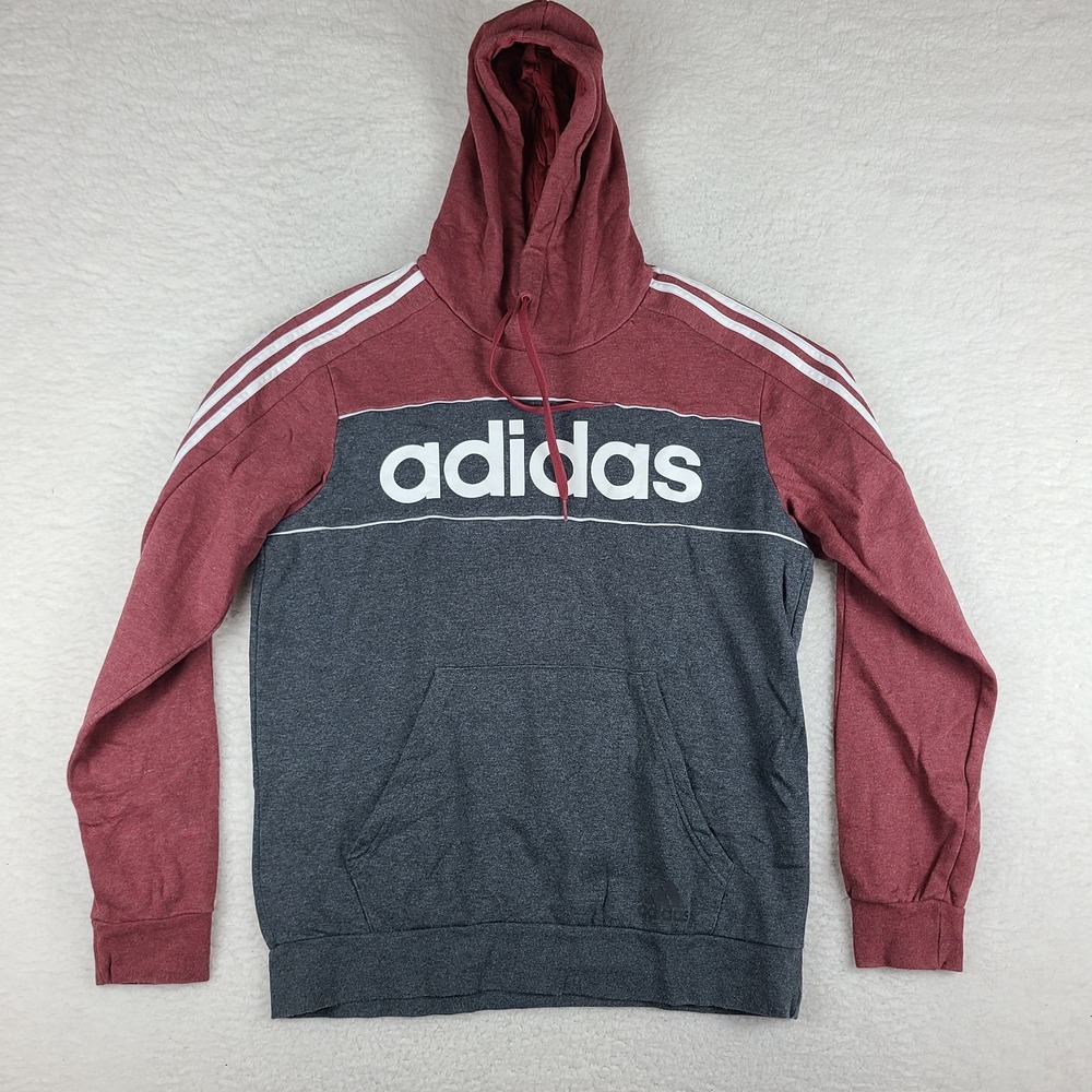 Adidas Hoodie Mens Large‎ Gray Red Spell Out Cotton Sweater Activewear